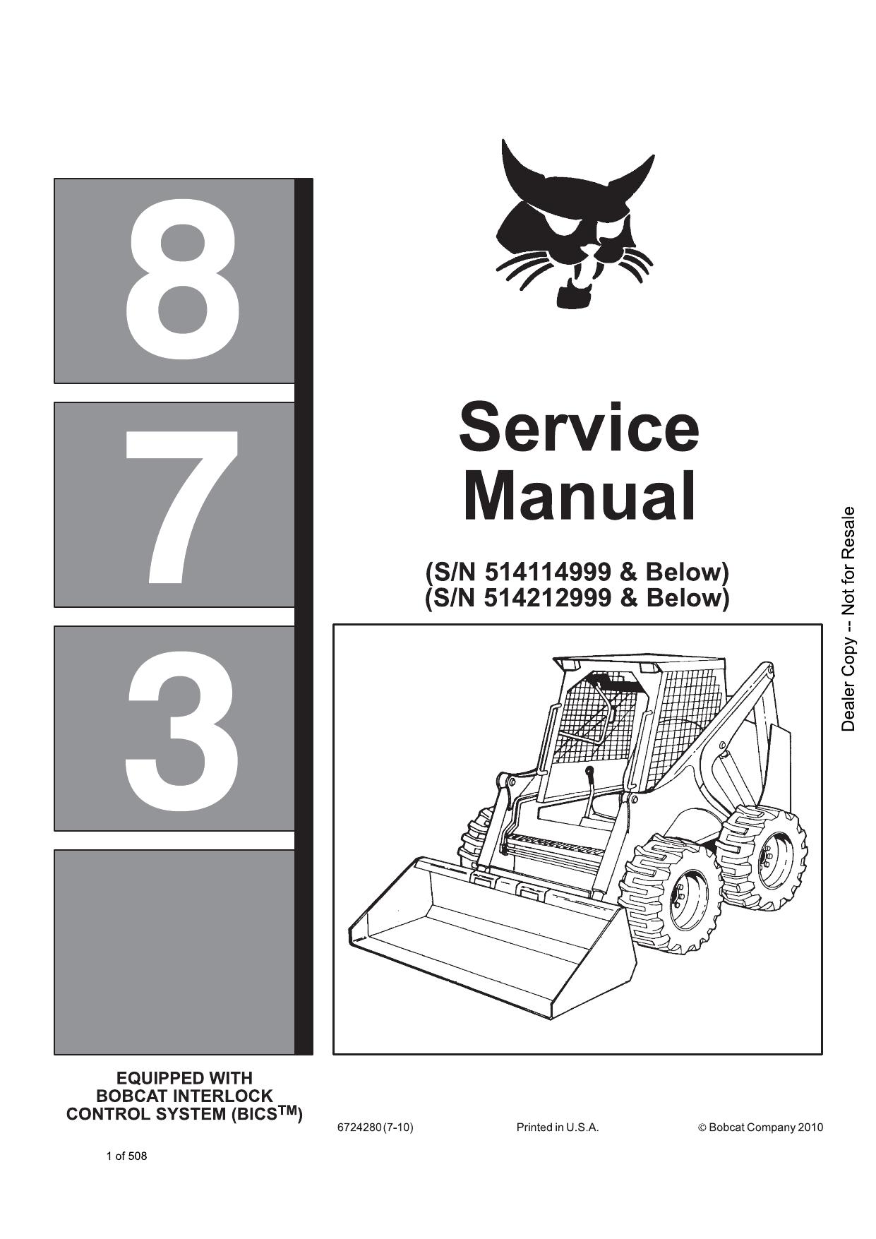 873 Loader Service Manual Bobcat